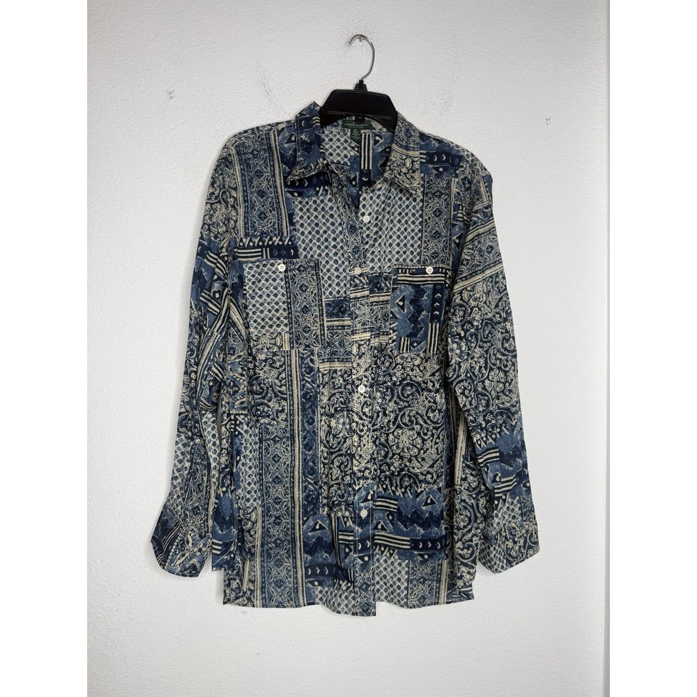 Vtg LRL Ralph Lauren Jeans Co Shirt Womens 2X Indigo Blue Paisley Patchwork Rare